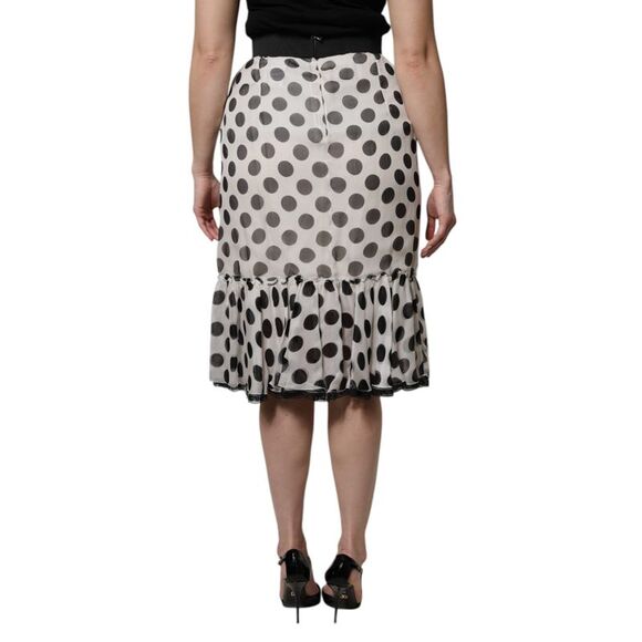 Dolce & Gabbana White Black Polka Dots Knee Length Women's Skirt - Picture 3 of 5